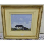 H. THOMPSON “Slea Head”, Oil on Canvas “Thatched Cottage in Blue Skies”, 9.5”w x9.5”h