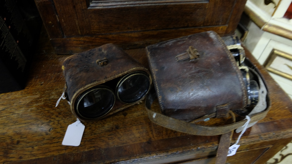 2 cased binoculars, 6 ft measuring rule, attic ols etc