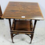 Edwardian Rosewood 2-Tier Occasional Table, on casrs, stretcher shelf, 20” sq p