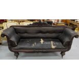 WMIV Mahogany Framed Sofa, the back rail featuring an applied urn, scrolled side arms, on turned
