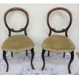 Pair of Vict. Bedroom Chairs, sabre legs, beige seats