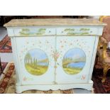 Duck egg blue painted marble p sideboard, 2 drawers over 2 doors, oval panelled doors painted with