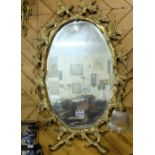 Unusual Carved Gilt Wood Pier Mirror, with applied acanthus borders and oval mirror insert, 44”h x