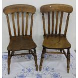 Matching Pair of Elm Kitchen Chairs, with spindle backs, turned legs
