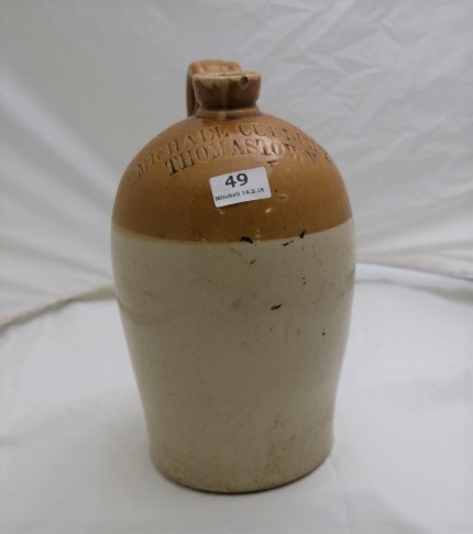 Stoneware Whiskey Jar, stamped “Michael Cuddihy”, Thomaswn, 13”h