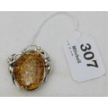 Silver mounted Pendant with amber paste