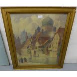 Dutch Village Scene, Watercolour, in a moulded gilt frame, signed Neilson