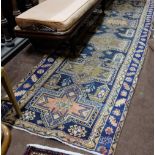 Large Persian Blue Ground Floor Runner, with a cross-door design, 3.8m x 1.1m