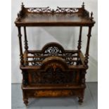 Victorian Walnut Whatnot, a raised fretwork gallery over a lower magazine compartment and stretcher