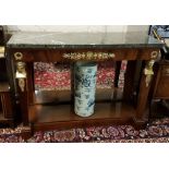 Fine quality Mahogany Console Table, the green marble rectangular p over an apron applied with brass