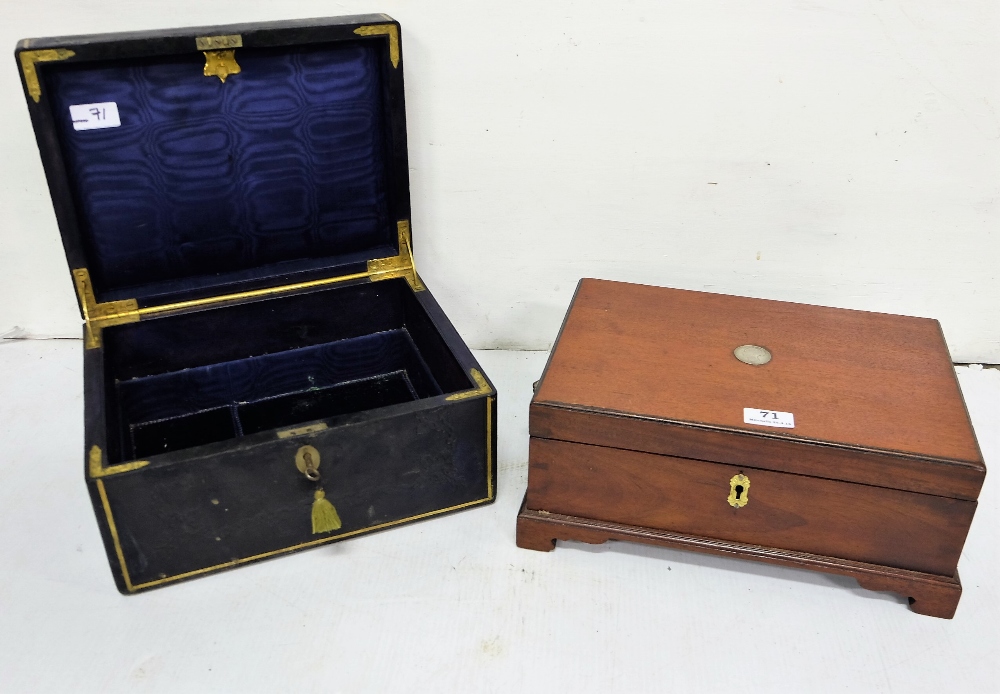 2 Document Boxes – 1 Mahogany & a 1 with brass hinges and mounts