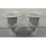 Matching Pair of small Metal Jardinières, painted white, 14”h