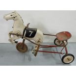 2 x child's tin pedal carts, with horses pulling (for restoration) (2)