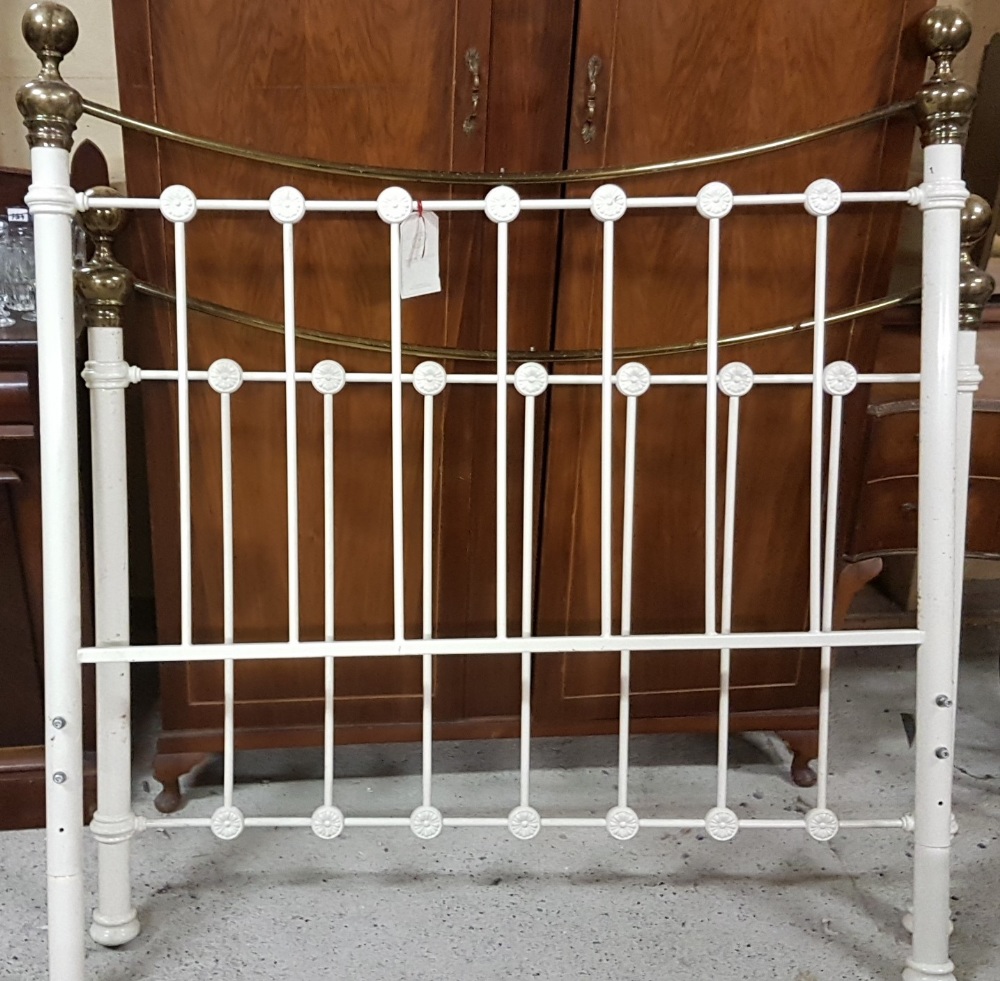 Modern iron bedstead with brass top rails and ball finials for a 4ft 6" mattress (never used, no