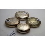 4 x oval silver snuff boxes, each 3”, “Metuo Secundis”, “DB Mardy”, “George Ernest”, and “Honi