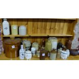 Assorted group of stoneware – marmalade jars, bread bind, foot warmer etc