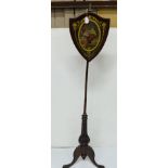 Regency Rosewood Pole-screen, the shield shaped top, finely hand painted with vase of red and white