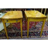 Matching Pair of Satinwood Pembroke tables, shell inlaid tops with oval rosewood inlay above apron