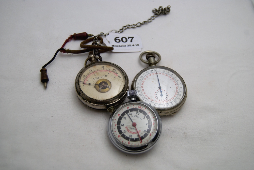 Smiths Stridemaster Time Piece & a Swiss Made Pocket Stop Watch (working) & a Pocket Voltmeter (3)