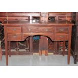 Edwardian Inlaid Mahogany Side Table with 1 long apron drawer and 2 smaller drawers on either