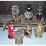 7 gas and oil lights incl. 2 signal lamps, Imperial light, wall lights, 2 brass cased etc (7)