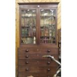 Georgian mahogany secretaire bookcase, a moulded pediment on 2 glazed doors enclosing 3 shelves over