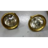 Pair of brass framed motor head lamps, 9.5”dia