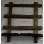 Antique Irish pine hanging rack with hooks and shelf, 38"w x 34"h