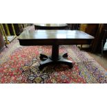 Regency rosewood sofa table, rectangular top over 2 apron drawers, circular pod, 3 turned feet,