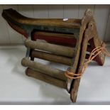 2 x 19thC saddle racks, 2 metal bridal racks & an adjustable bridle rack (original red paint) (6)