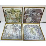 Set of 12 French monthly themed Lithographs (hand finished), gold frames, stamped MP