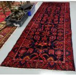 Large red and blue ground Persian Runner, unique all over design 3.05m x 1.08 m