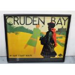Colour advertising print, "Cruden Bay" signed m Purvis, Scottish golfing, 25" x 31"