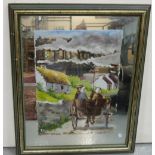 Frank Feld, Oil on Mirror, In Jaunting Car Through a Thatched Irish Village, 20” x 19”