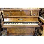 Upright piano in a walnut frame, stamped JB Cramer and Co, London, 54"w x 47"h