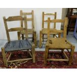 4 x Irish Antique pine Sugan chairs with wicker seats (3 with turned rails), dovetailed joints (4)