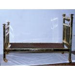 Miniature brass highback bed, on casters, 21"L x 11"w