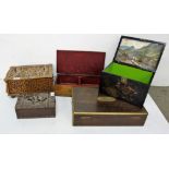 5 wooden document boxes with hinged tops (inlaid etc)