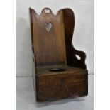 19thC Mahogany Child’s Rocking Commode with heart detail, 25”h