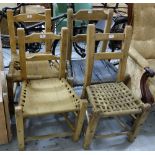 4 x Irish pine Sugan chairs with woven seats, dovetailed joints (4)