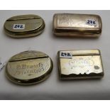 4 x silver plated snuff boxes - 2 ovals, “O Howarth Farmer 1903” 3” and “Martha Hodson” 3” & 1 “W