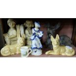 Assorted lot of pottery – bookends, pair dogs & a pair of spelter figurines etc