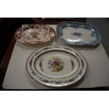 3 x china meat plates, floral patterns (3)