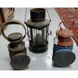 3 storm lanterns with handles (1 blue and red)