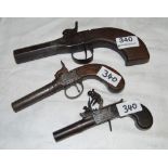 3 x Duelling Pistols – 1 stamped “J Probin” 6” & 1 stamped “JAP”, all with mahogany handles (3)