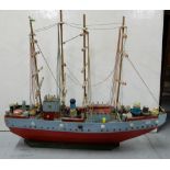 Colourful carved wooden model of a clipper, 36”w