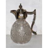 Mid-19thC Rock Crystal Ewer, floral detail on a pear-shaped body, with a silver-plated lid and