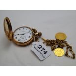 J.W. Benson London Pocket Watch in 10ct gold Dennison case, movement serial no. 77520, on a gold fob