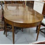 Edwardian mahogany economy table, on inlaid tapered legs, 118" long x 50"w, folds down as a centre