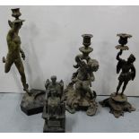 4 spelter figures incl 3 candlesticks – cherub, David etc